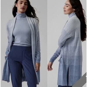 New Athleta Spirit Blue Ombre Cashmere Wrap Duster Sweater Cardigan Small